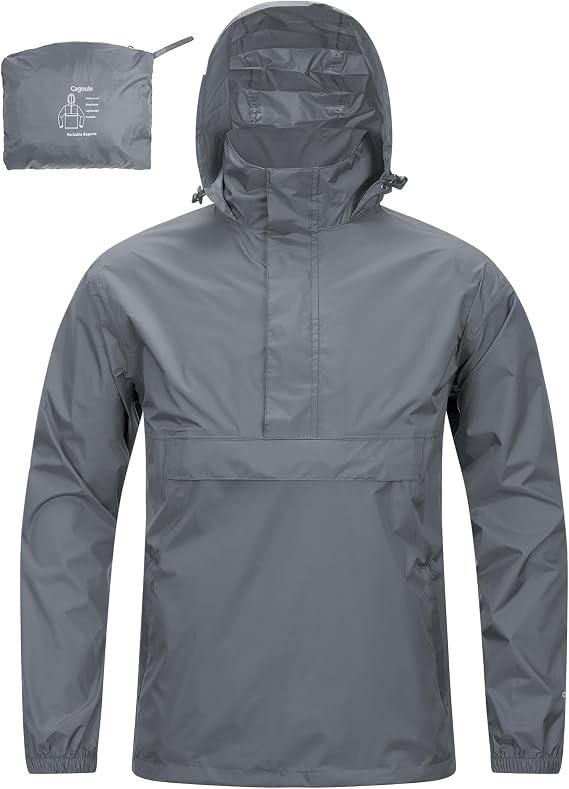 33,000ft Men's Waterproof Rain Jacket Packable Reflective Hooded Raincoat