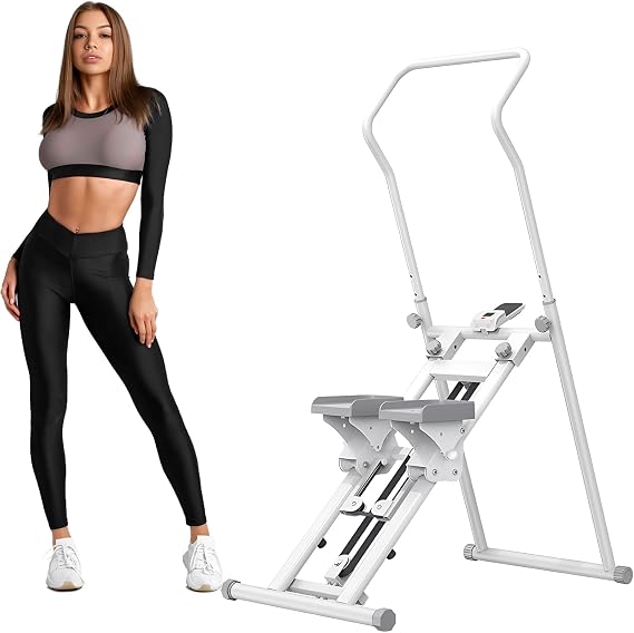 Stair Climber Stepper for Home Gym Exercise, Vertical Climber Machine for Full-Body Workout, Folding Cardio Exercise Climber with LCD Monitor, Adjustable Handlebar & Pedals