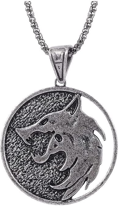 Witcher Necklace, Wolf Medallion Pendant Necklace, Jewelry Gift for Valentine Day Birthday Jewelry for Wolf Lovers