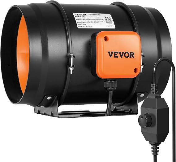 VEVOR Inline Pipe Fan 304mm Flue 200 CFM with Variable Speed Regulator Silent Extractor Fan with AC Motor for Cooling Amplifier Grow Tents Hydroponics