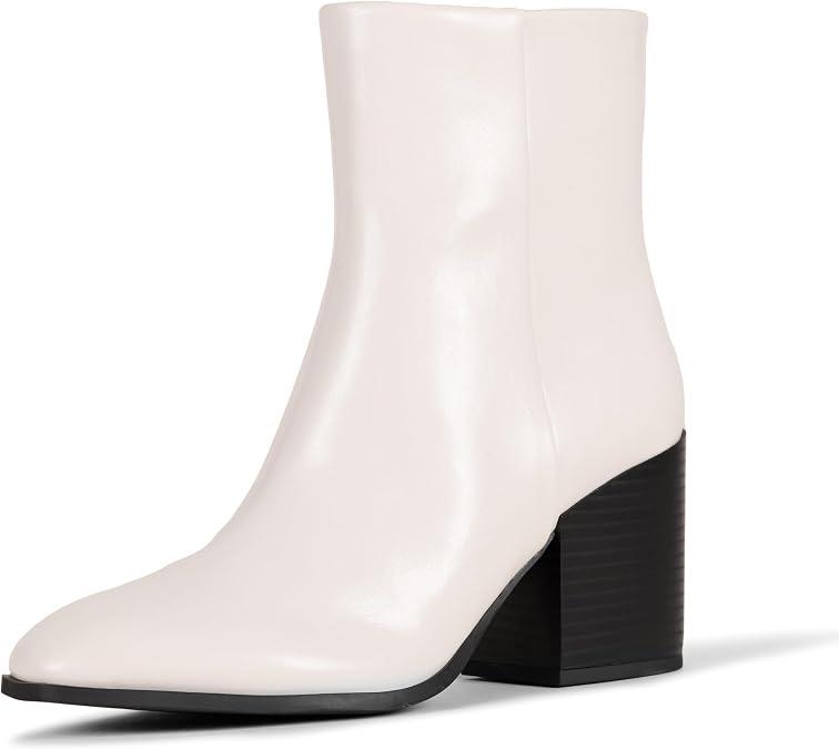 Amazon Essentials Women's Clean Stacked Heel Ankle Boots with Side Zipper, Memory Foam Insole, Flexible Non-Slip Outsole