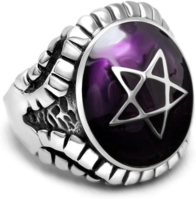 PAMTIER Men's Stainless Steel Epoxy Hexagram Star Ring Gothic Punk Band