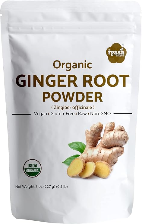 Iyasa Holistics Organic Ginger Root Powder 8oz - USDA Organic Zingiber Officinale Superfood Spice - Keto Friendly Ginger Seasoning for Smoothies, Baking, Tea & DIY Beauty Uses