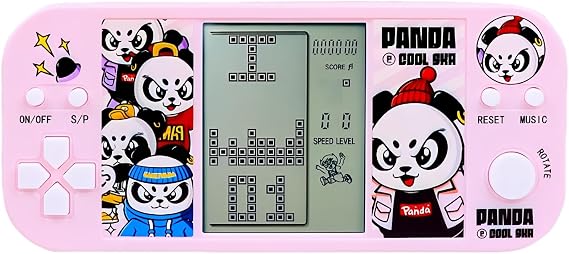 Panda Cartoon Retro Cube Game Console 26 Brick Games 2574 Levels Adjustable Speed/Difficulty Children/Adult Gandheld Electronic Game Block/Racing/Tank Battle Puzzle Toys (HPink)