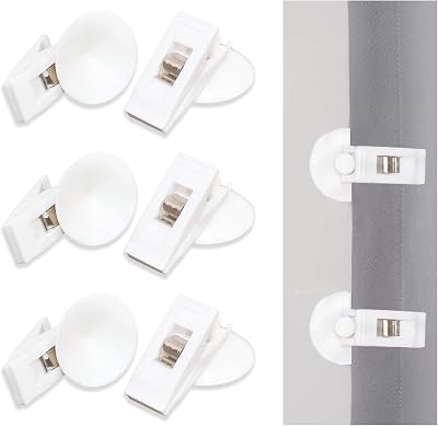 6-Piece Wind and Splash Proof Shower Curtain Clips with Suction Cups, Self-Adhesive Shower Curtain Holder, Wind and Splash Proof, Simply Press The Clips to The Wall, White