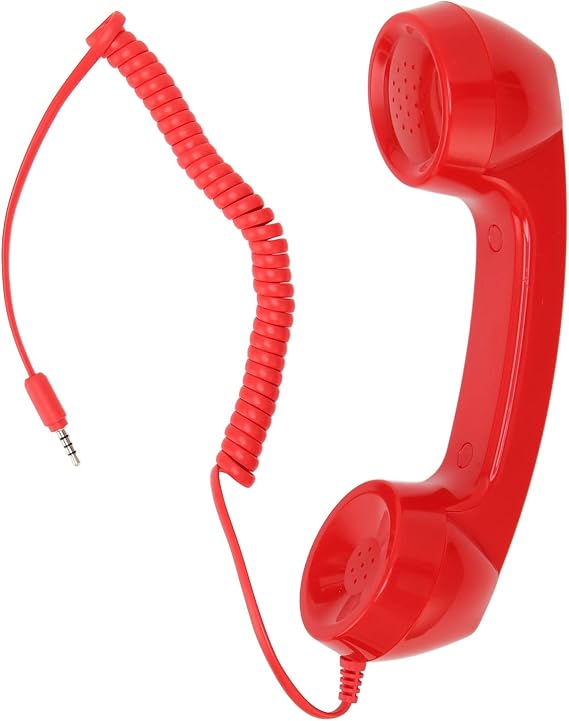 Retro Telephone Handset, 3.5mm Cell Phone Receiver Mic with Volume Control Microphone Speaker Handheld Receiver for Cell Phone 9 Feet Coiled Cord Microphone for Mobile Phones Computers (Red)