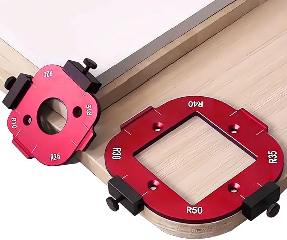 2 Set Corner Jig Template for Router Table Radius Chamfer, Aluminum Alloy Trimming Round Corner Template for Woodworking Picture Frame Cutting Outer Diamete R10/R15/R20/R25/ R30/R35/R40/R50