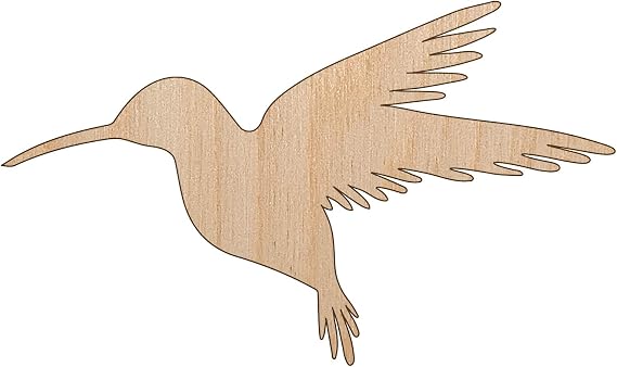 Hummingbird Silhouette Unfinished Wood Shape Piece Cutout for DIY Craft Projects - 1/4 Inch Thick - 6.25 Inch Size