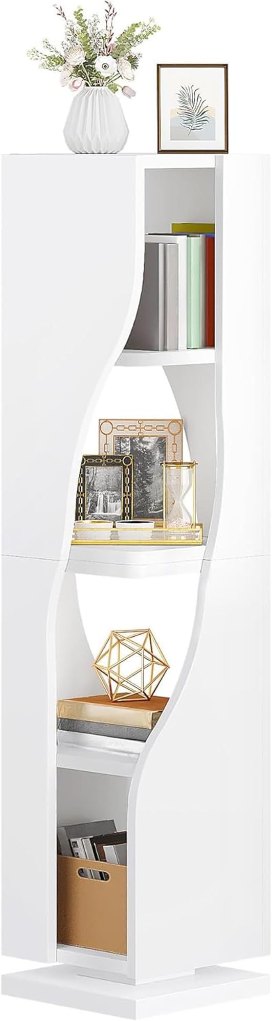 YITAHOME Bookcase Corner Bookshelf | Small 4-Tier Rotating Bookshelf, 360 Display Bookcase Spinning Tower Narrow Shelf Organizer Storage Showcase Cabinet