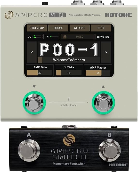 HOTONE Ampero Mini MP50VN and Ampero FS-1 Dual Footswitch Bundle - Guitar Multi Effects Processor Touch Screen Modeling IR Cabinets
