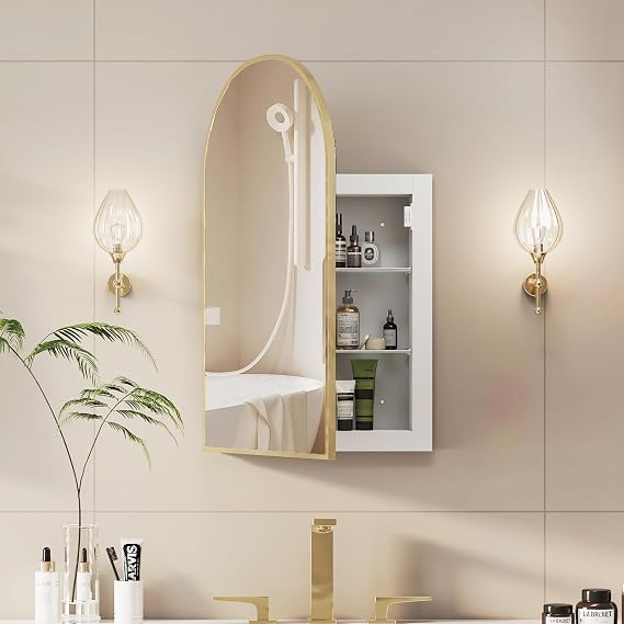 Bathroom Mirror Cabinet,Brushed Gold Bathroom Cabinet with Mirror