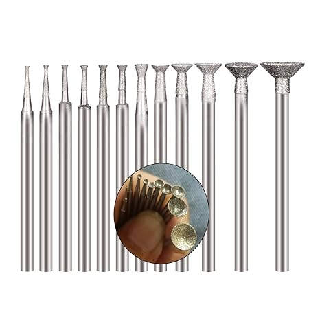 13 Pcs 3/32'' Shank Bowl Shape Diamond Burr Stone Carving Sets