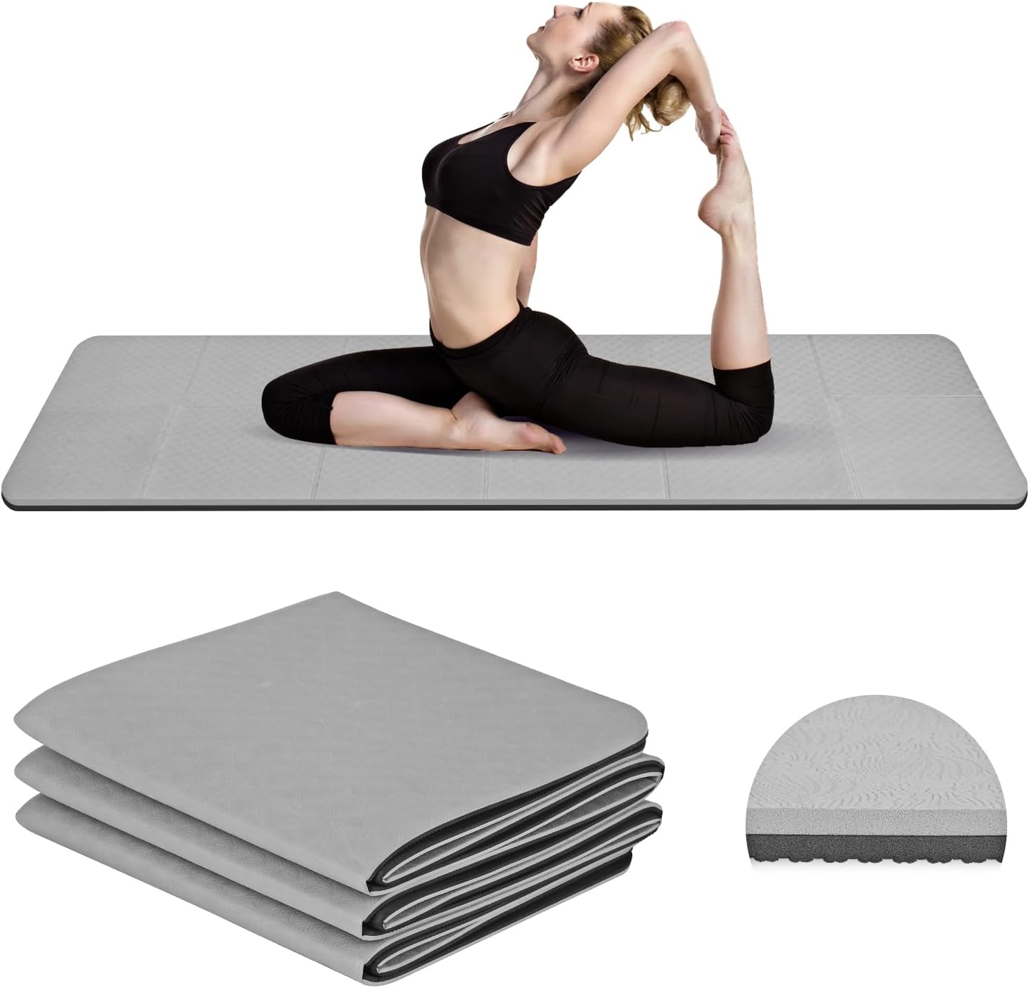 Foldable Travel Yoga Mat, 6mm TPE Pilates Mat & Yoga Mats, for Women Packable Lightweight Exercise Mat, Non Slip Folding Exercise Mat for Home Workout 72x24x 0.23 inch Thick