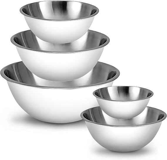 WHYSKO Stainless Steel Mixing Bowls Set, 5-Piece Meal Prep & Food Storage