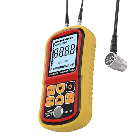 Digital Ultrasonic Thickness Gauge Industrial, Range 0.039 to 8.85 in with Probe for Measuring Metal and Nonmetal Materials, Steel, Silver, Plastic, Glass, PVC, Pipes,HD Color LCD
