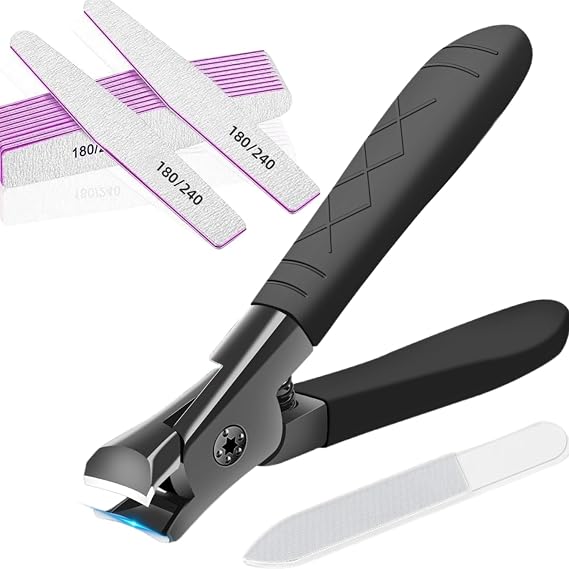 Toenail Clipper for Thick Nails with Glass Nail Files and 12Pcs Nail File 180/240 Grit for Acrylic Nail and Natural Nails