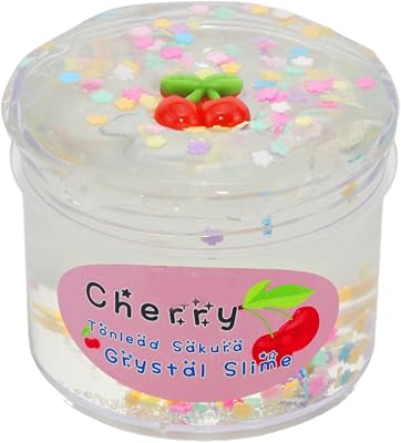 FLIPNEX Cherry Transparent Clear Slime Crystal Putty Soft Jelly Clay Non-Sticky Slime Premade for Girls Boys, Stretchy Kids Toys Art Craft Birthday Crunchy Bubble Slime DIY Cotton Mud White