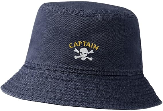 Bucket Hat for Men Women Pirate Captain Embroidered Washed Cotton Unisex Bucket Hats