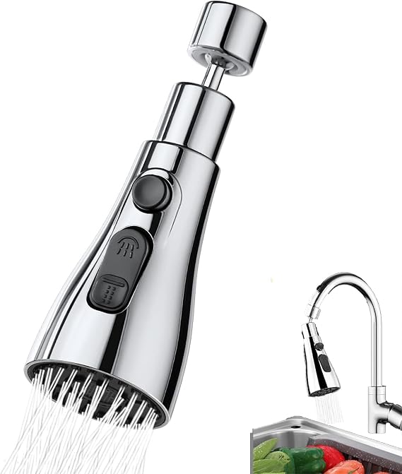 Kitchen Spray Head, 360° Swivel Spout, Tap Adapter for Sink, Spray Faucet Attachment with 3 Modes, Replacement Aerator, Adapter Accessories, G1/2