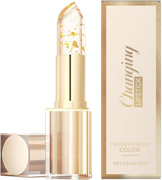 Colour Changing Lipstick, PH Adjusting Lipstick, Temperature Reactive Lip Tint, Long Lasting Moisturising Gloss, Natural pH Lip stick with Gold Foil,Hydrating Shine, Smooth Texture (1PC)