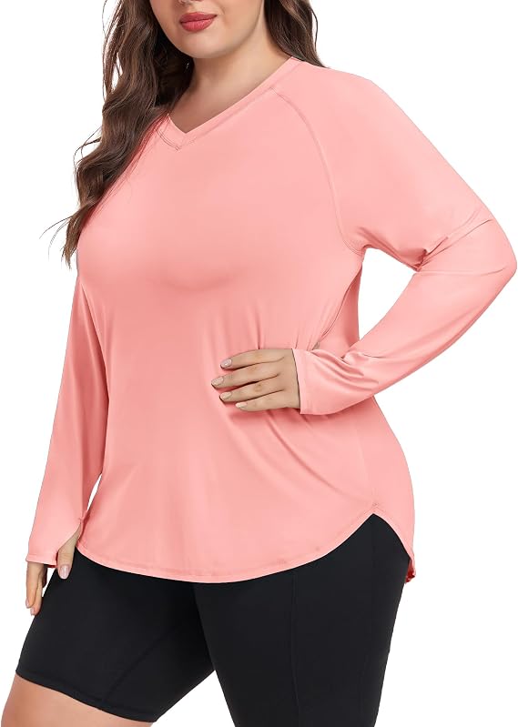 FOREYOND Women's Plus Size UPF 50+ Sun Shirts Long Sleeve UV Protection Rash Guard Quick Dry Swim Tops Fishing Shirts
