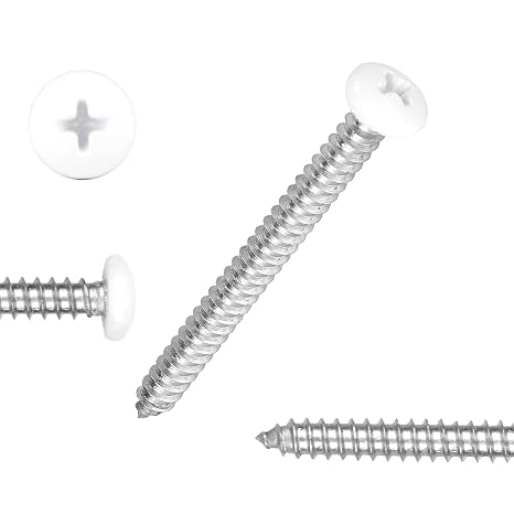 White Head 100 PCS #6x1-1/2(1.5 inch) Stainless Steel Phillips Pan Head Wood Screws,White Coated Screws Covers Head Wood Screws,Stainless Steel 18-8 A2(304) Screw,Home Screw Kit by QISHENG