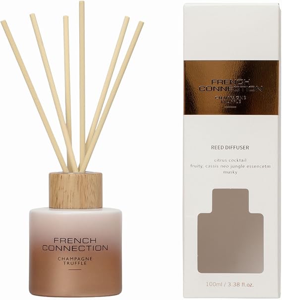 French Connection Ombre Collection Scented Reed Diffuser | Luxury Home Fragrance | 100ML & Trio Gift Set (100ML, Shimmering Lavender) (Champagne Truffle)