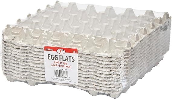 Little Giant Egg Flat Carton - Reinforced Flat Egg Carton Trays Holds 30 Eggs for Storage and Transport - Pack of 12 - Made in USA