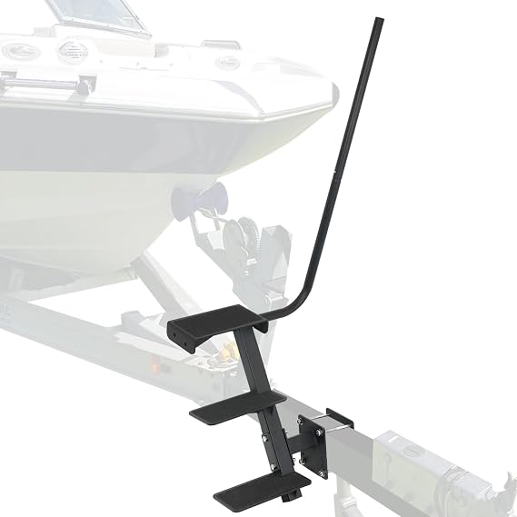 Boat Trailer Step Side Mount, Heavy Duty Steel 3 Steps Ladder for Boat Trailer Tongue with Handrail, 500lbs Capacity, Black