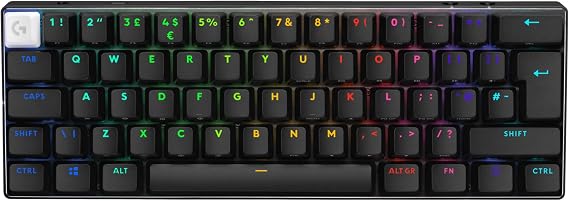 Logitech G PRO X 60 Lightspeed Wireless Gaming Keyboard, Ultra Compact TKL 60% Mechanical Keyboard, LIGHTSYNC RGB, Dual-Shot PBT Keycaps, GX Optical Tactile Switches, Windows PC, QWERTY UK - Black