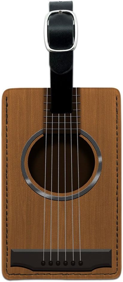 Graphics & More Acoustic Guitar Strings Leather Luggage Id Tag Suitcase Carry-on, Black