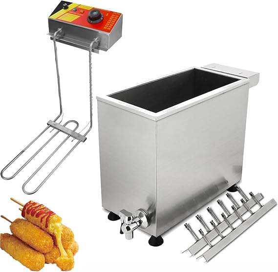 Corn Dog Machine Multi-function Hot dog Machine 3000W Commercial Automatic 25L Large Capacity Cheese Mozzarella Hot dog Sticks Fryer Electric Deep Korean Corn Dog Machine Snack Machines Maker