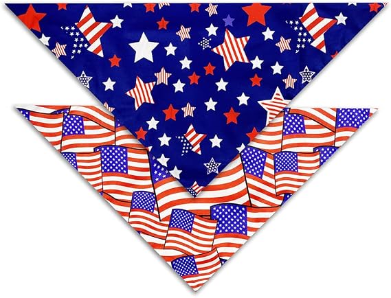 2 Pack 4th of July Dog Bandana, American Independence Holiday Bandanas for Small Medium Large Dogs Cats (Freedom Stars/Old Glory, Small)