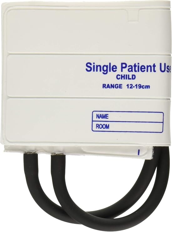 MABIS Single Patient Use Disposable Blood Pressure Cuffs with Universal Connectors, Two Tubes, Child Size, 12-19 cm, 5 Count