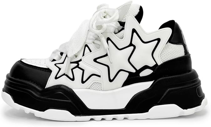 Star Shoes Cute Shoes Y2k Sneakers Chunky Sneakers for Women Unisex Couples Girls Anti-Slip Comfort Travel Outdoor Sport School Size 5.5-9.5
