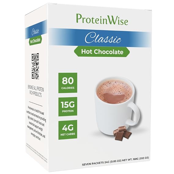 Proteinwise High Protein Hot Chocolate, Classic, Low Carb, Trans Fat Free, Low Sugar, Cholesterol Free, 7 Servings