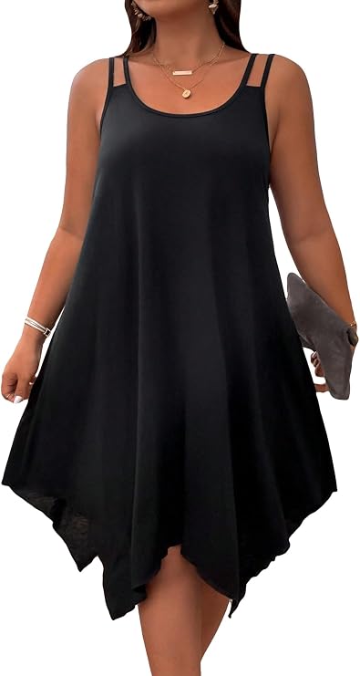 OYOANGLE Women's Plus Size Asymmetrical Hem Flowy Midi Cami Dress