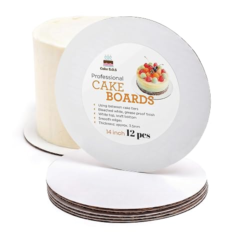 14 inch White Round Coated Cakeboard, Waxed Greaseproof, Disposable Cake Circle Sturdy Corrugated Base Boards Cardboard, Pack of 12 ct