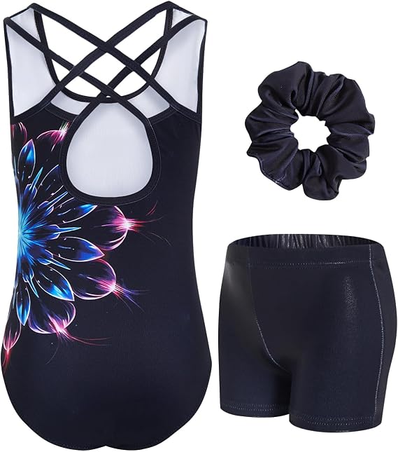 JiAmy Gymnastics Leotards for Girls with Shorts Sparkly Dance Unitards