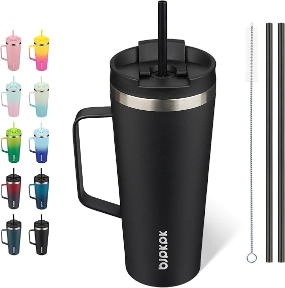 BJPKPK 22oz Insulated Tumbler with Handle, Lid & Straw, Stainless Steel