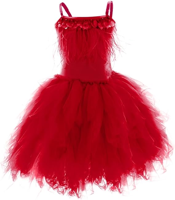 Swan Princess Feather Fringes Tiered Tutu Tulle Flower Girls Dress Wedding Ballerina Dance Pageant Birthday Party Prom Gown