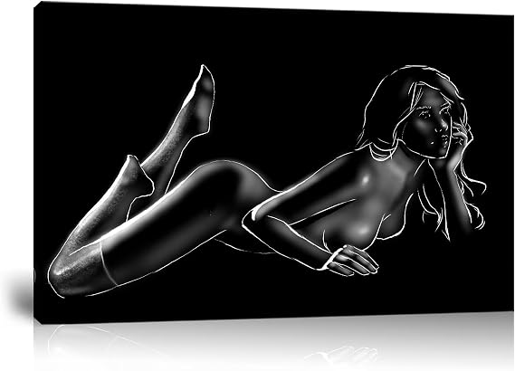 Sexy Wall Decor Black and White Woman Pictures Girls Artwork for Men Prints Painting Posters for Bathroom Bedroom Hotel Living Room Home Decoration Framed (12" L x 16" W)