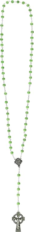 Irish 21-inch Rosary with Celtic Crucifix and Miraculous Centerpiece with 7MM Imitation Marble Beads