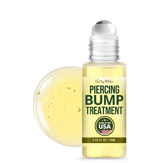 BodyJ4You Piercing Keloid Bump Removal w Roller - Natural Oil Piercing Bump Treatment - Nose Septum Belly Ear Cleaner Soothing Skin Recovery Solution - Safe Care Piercing Reduce Scars - 0.33 Fl Oz