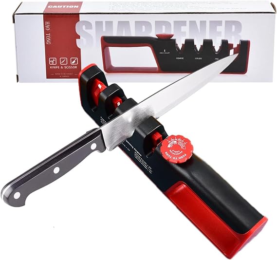 4-Stage Knife Sharpener Kit for Kitchen Knives Scissors Adjustable,Stainless Steel Knife Sharpeners for Kitchen,4 in 1 Kitchen Knife Knife Sharpening Kit Red,11x1.77x2.76inch