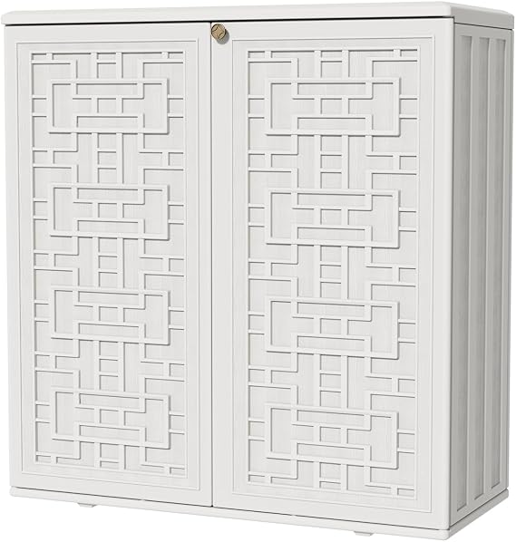 KINYING Outdoor Storage Cabinet Waterproof, Resin 62 Gallon Deck Box for Patio Furniture Cushions, Garden Tools, Pool Tools and Kids Toys (Off White with 1 Shelving)