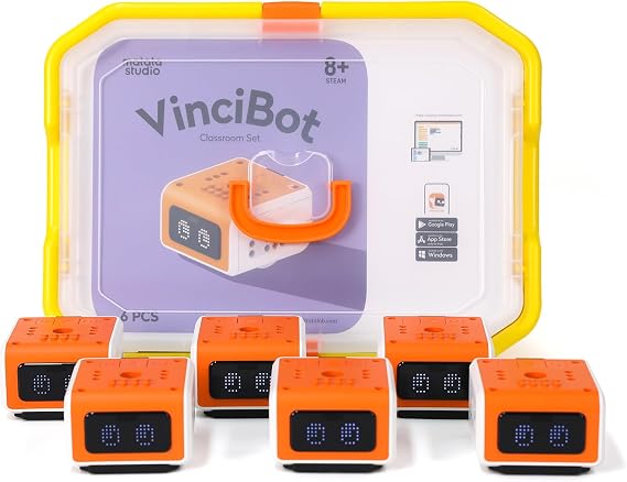 VinciBot Classroom Set, 6 Coding Robots for School STEM 8-12
