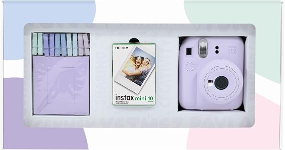 Instax mini 12 Lila Fotoğraf Makinesi 10'lu Film ve Mandal Bundle Box