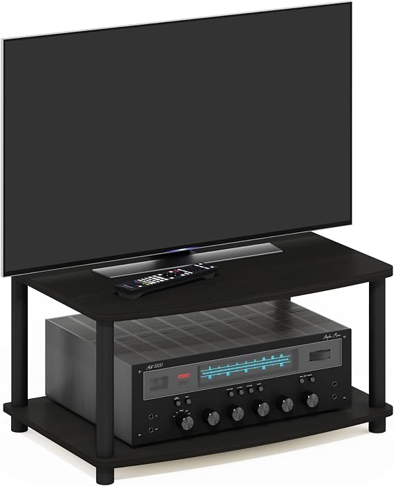 Furinno Turn-N-Tube TV Riser Stand, 2-Tier Small Elevated No Tools TV Stand, Console for TV up to 32 inch, 15.8 x 23.8 x 11, for Living Room, Bedroom, Espresso