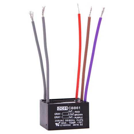 JCM CBB61 Ceiling Fan Capacitor 4/2.5/4 uF 250VAC 50/60Hz 5 Wire